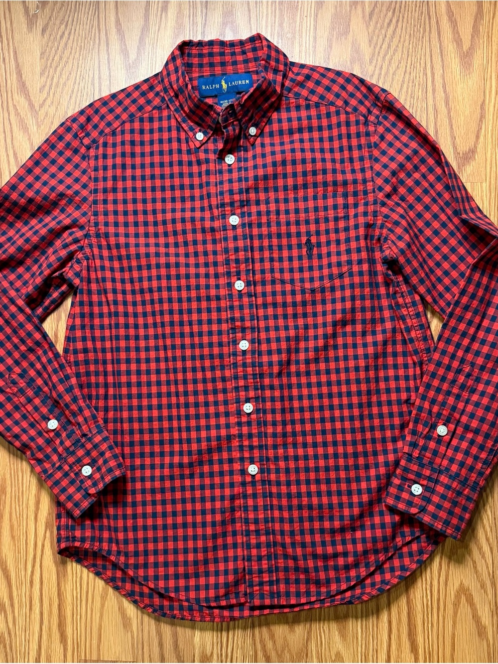 Ralph Lauren Red and Navy Checked Button-Down Shirt M(10/12)